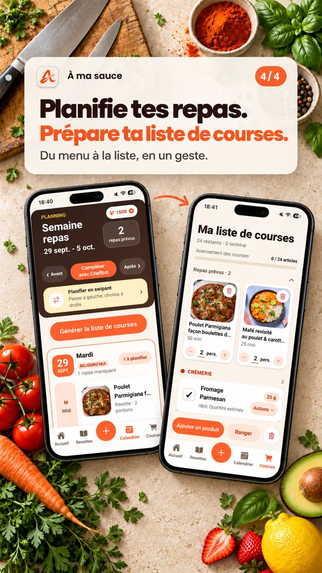 Planning des repas de la semaine et liste de courses générée